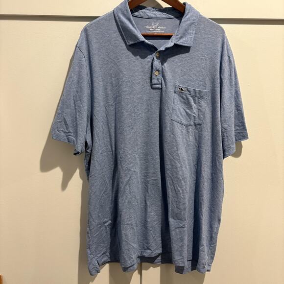 Vineyard Vines Edgartown Polo Shirt Mens 2XL Blue Short Sleeve Pocket Logo Whale - Picture 1 of 12